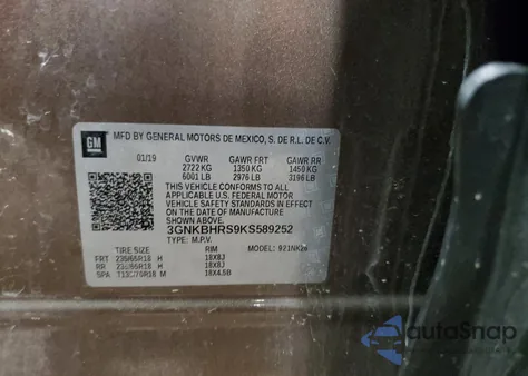 2019 Chevrolet Blazer 3Lt из США, поврежденный, VIN 3GNKBHRS9KS589252